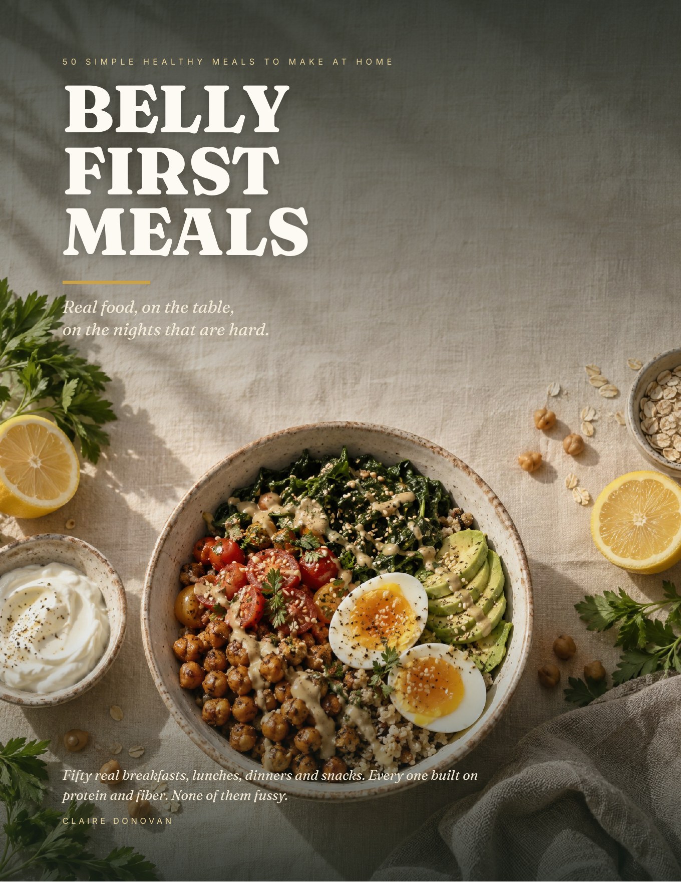 The designed cover of Belly First Meals by Claire Donovan